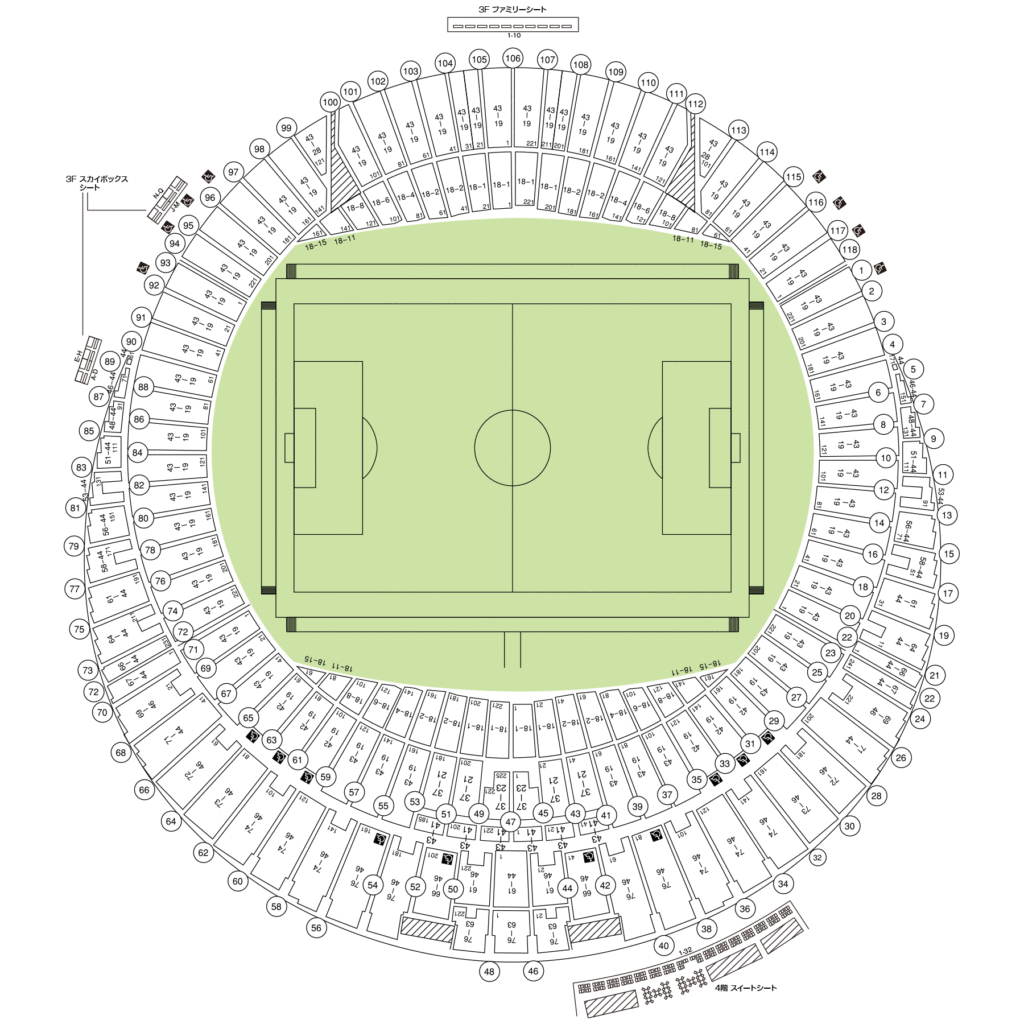 ラグビーワールドカップの札幌ドームの座席表・シートマップ・座席番号